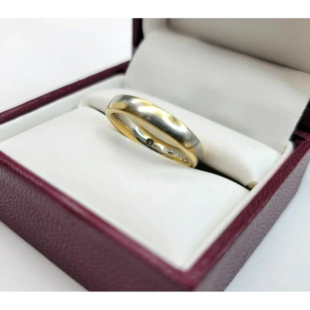 18k Yellow Gold and 950 White Platinum Wave Ring with Triangle Diamond CT3
